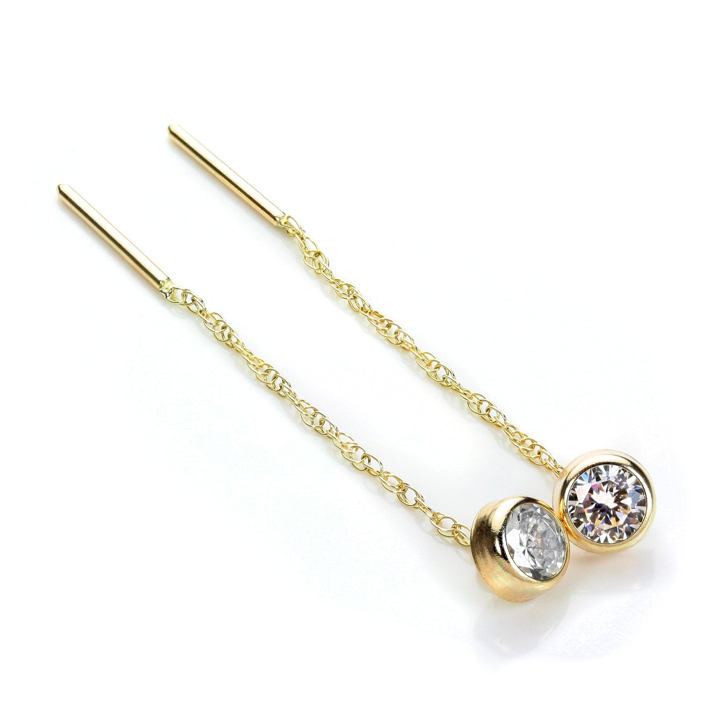 9ct Gold 5mm Round Clear CZ Crystal Rubover Pull Thru Earrings