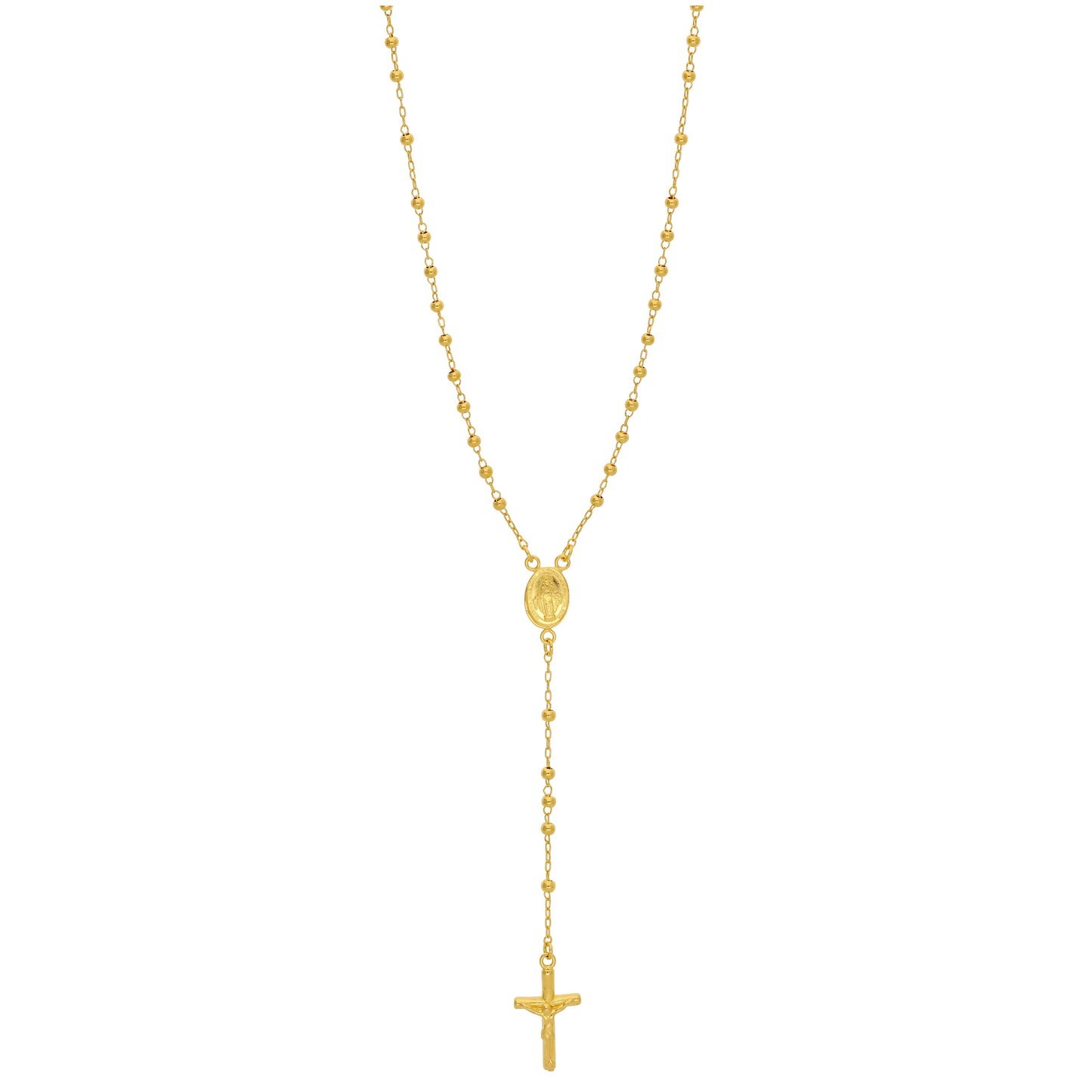 Gold Plated Sterling Silver Rosary Bead Necklace - 20 Inches