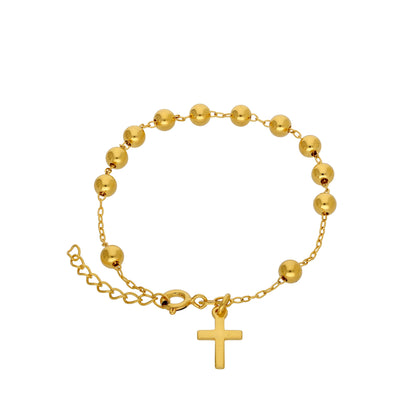 Heavy Gold Plated Sterling Silver Rosary Bead Bracelet - 6.5 Inches + 1 Inch Extender