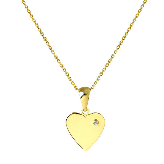 9ct Gold Engravable Heart Pendant with Diamond on Chain