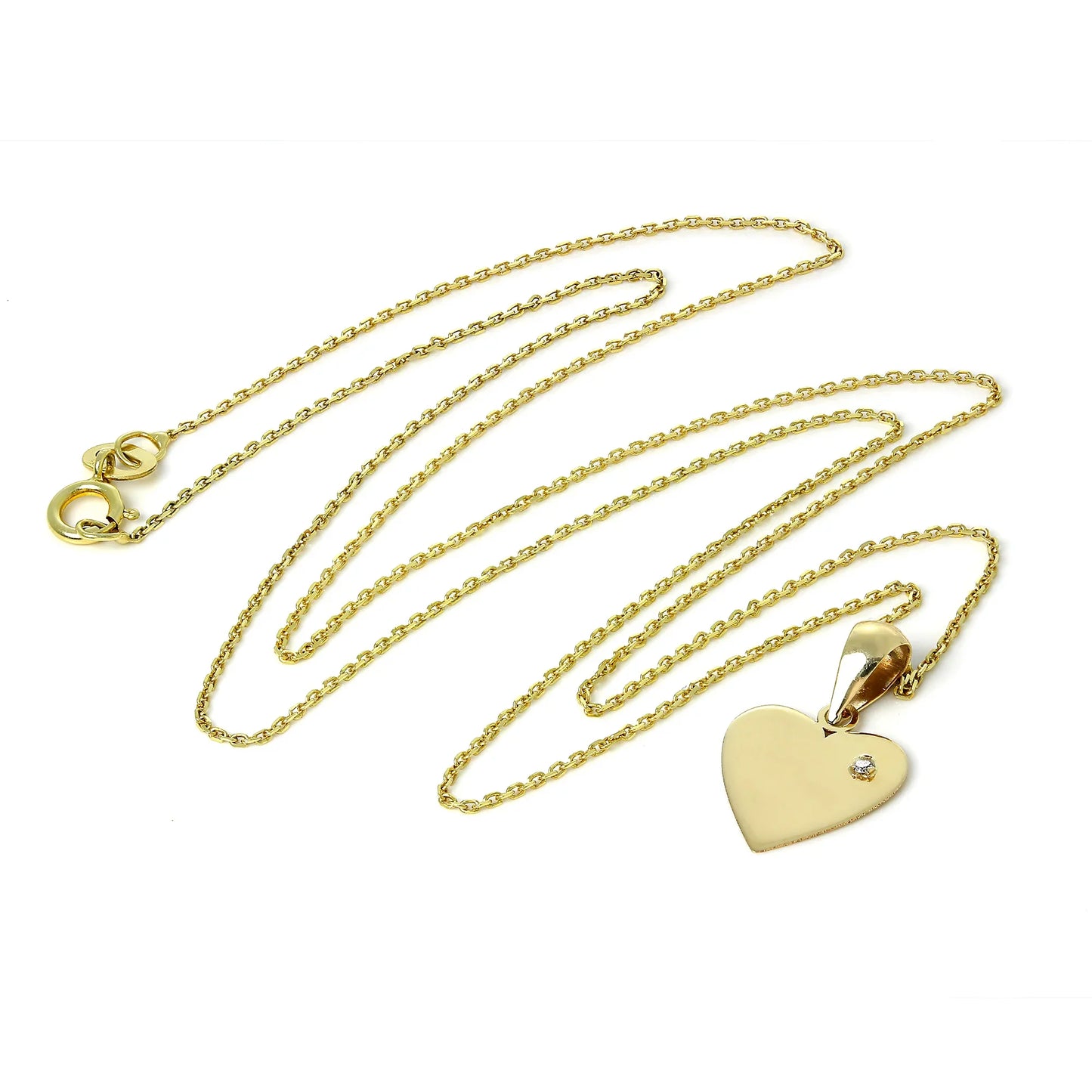 9ct Gold Engravable Heart Pendant with Diamond on Chain