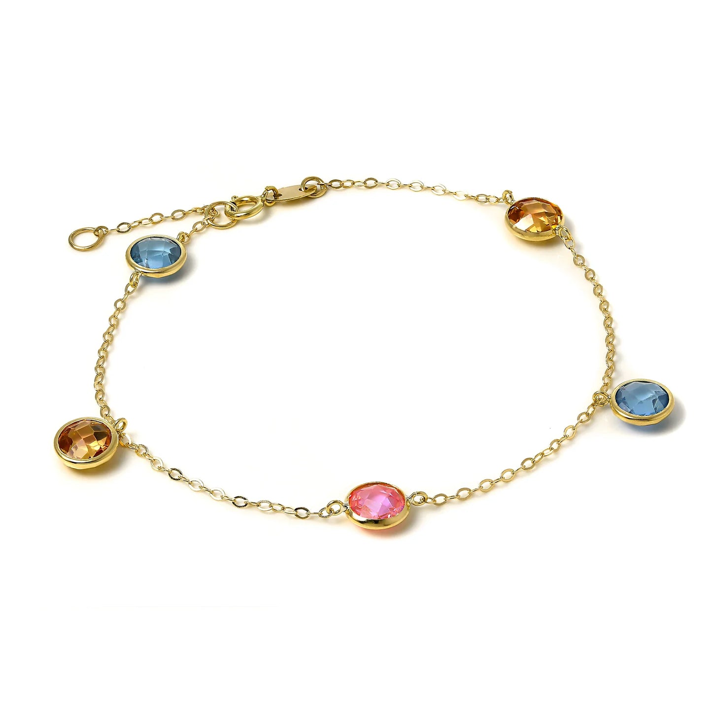 9ct Gold 7 Inch Trace Chain Bracelet with CZ Crystals