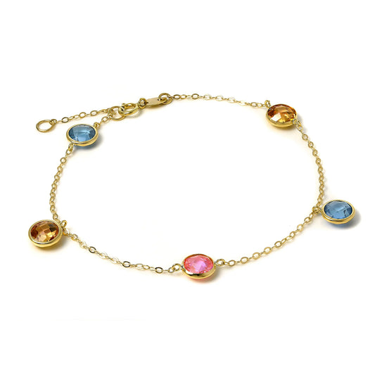 9ct Gold 7 Inch Trace Chain Bracelet with CZ Crystals