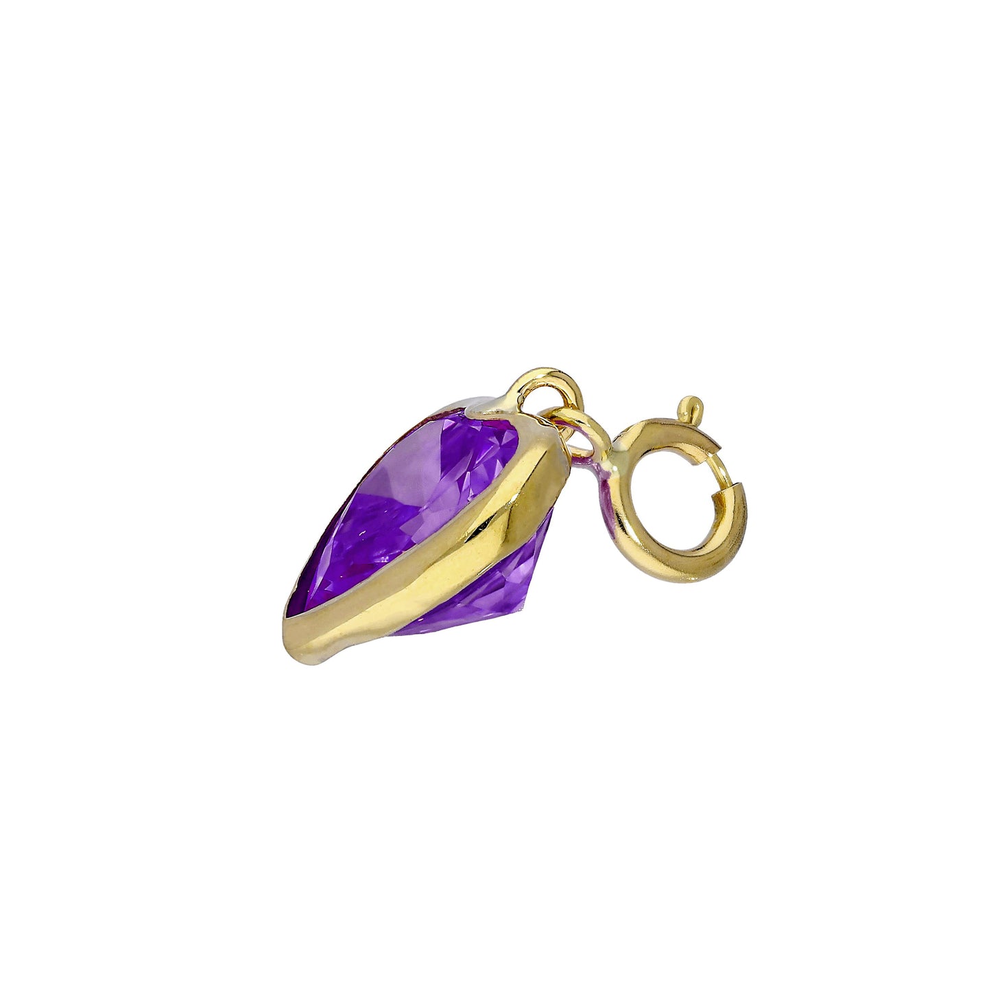 9ct Gold & Amethyst CZ Heart Clip on Charm