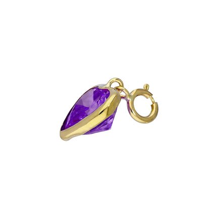 9ct Gold & Amethyst CZ Heart Clip on Charm