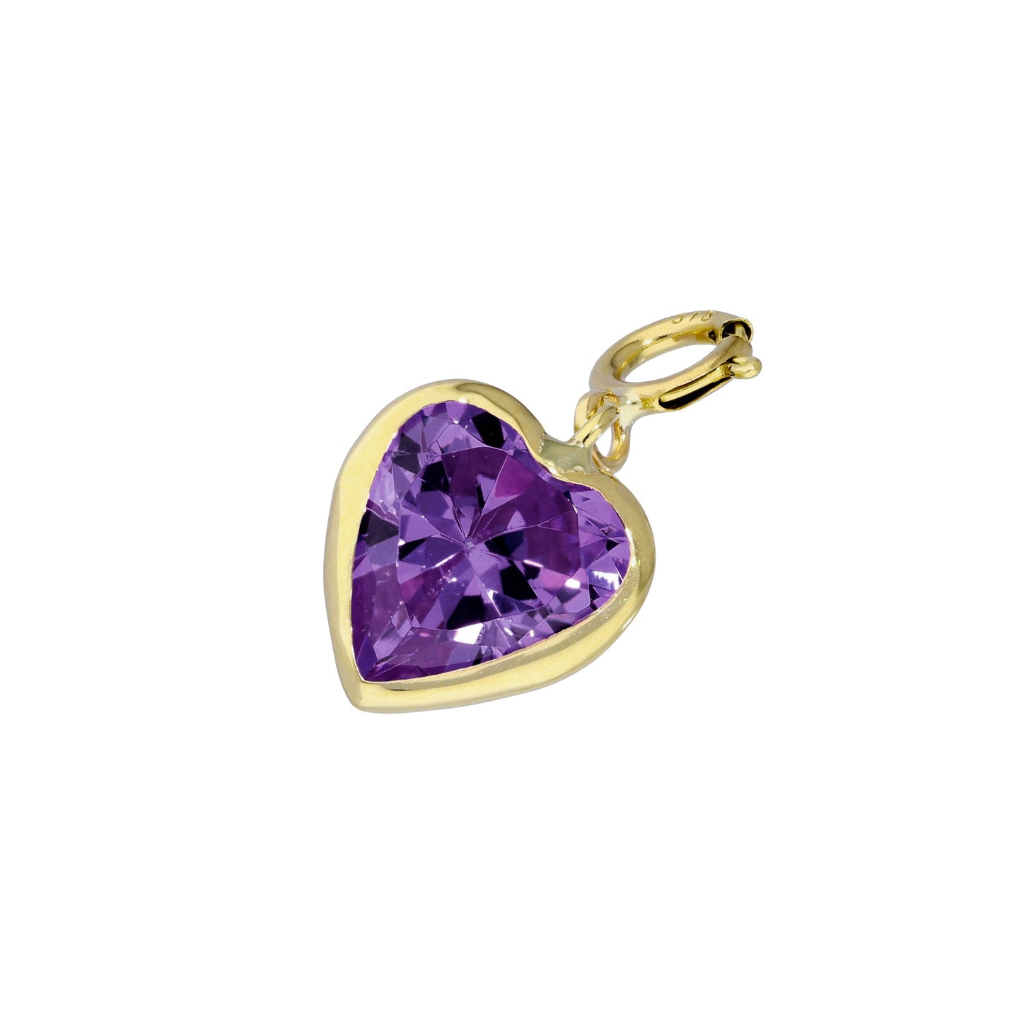 9ct Gold & Amethyst CZ Heart Clip on Charm