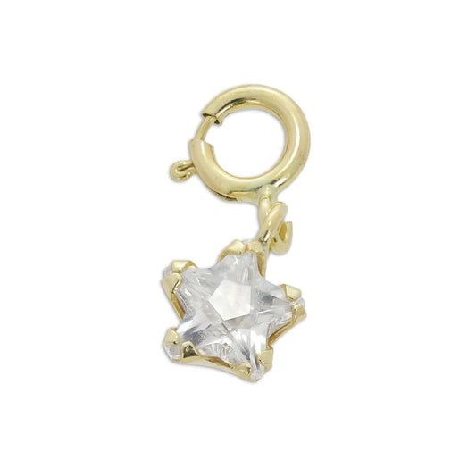 9ct Gold & Clear CZ Small Star Clip on Charm