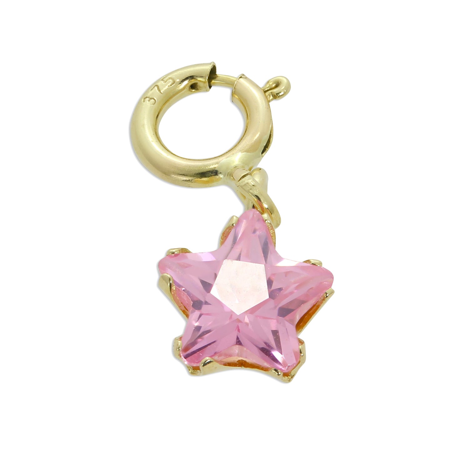 9ct Gold & Pink CZ Small Star Clip on Charm