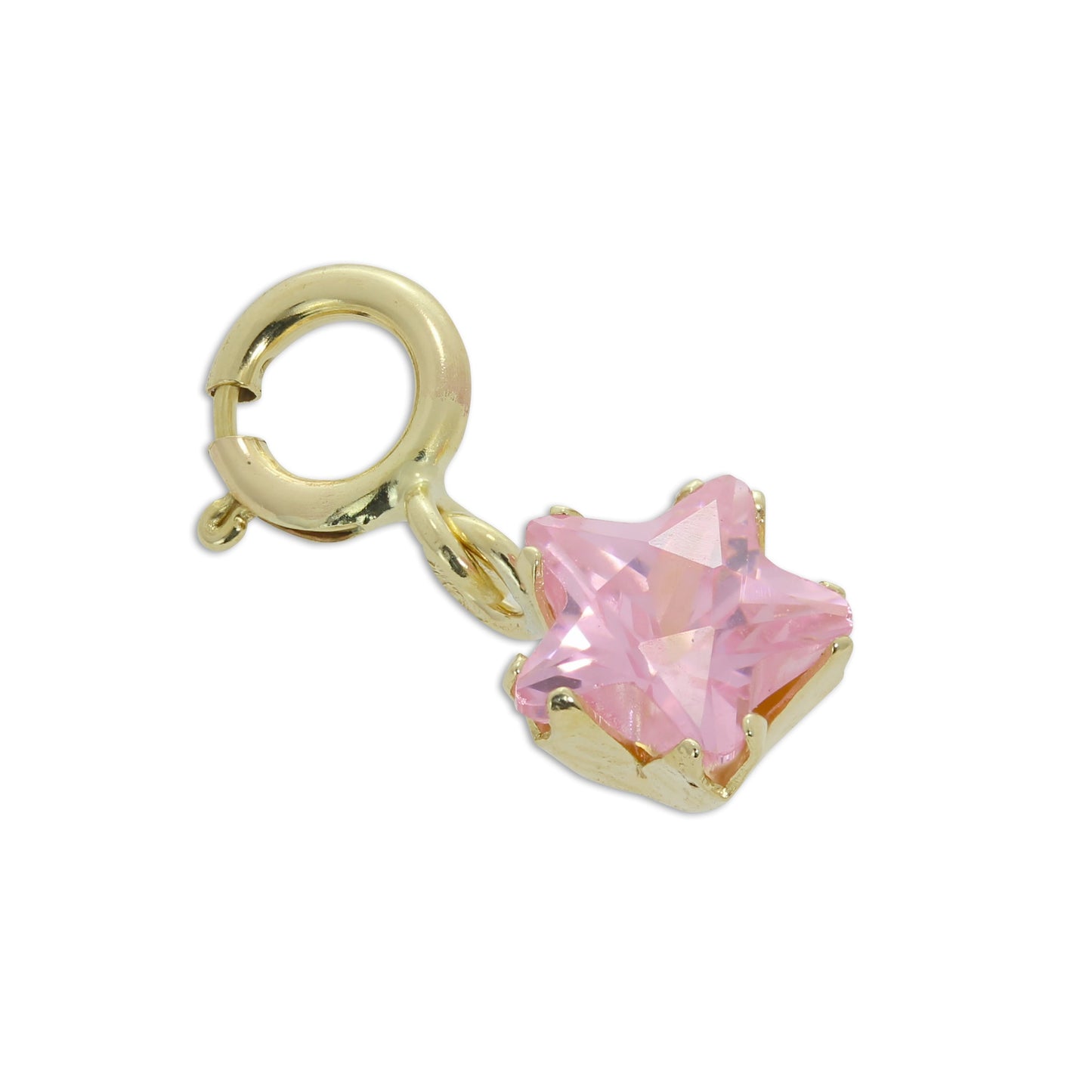 9ct Gold & Pink CZ Small Star Clip on Charm