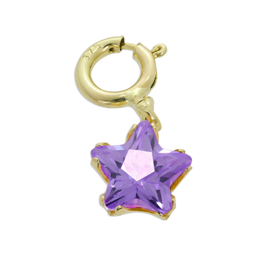 9ct Gold & Amethyst CZ Small Star Clip on Charm