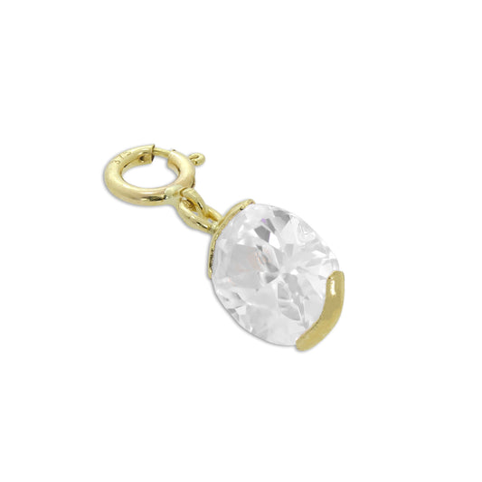 9ct Gold & Clear CZ Oval Clip on Charm