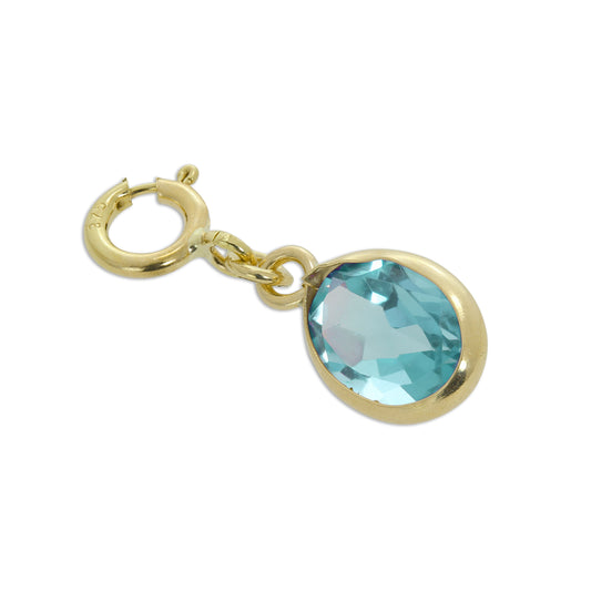 9ct Gold & Aquamarine CZ Oval Clip on Charm