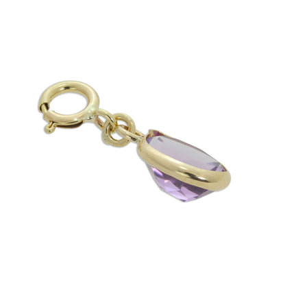 9ct Gold & Amethyst CZ Oval Clip on Charm
