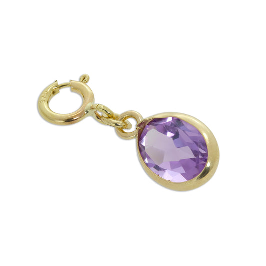 9ct Gold & Amethyst CZ Oval Clip on Charm