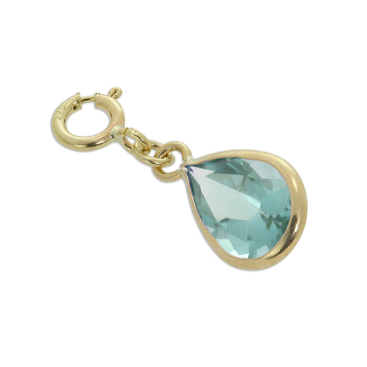 9ct Gold Large Aquamarine CZ Oval Clip on Charm