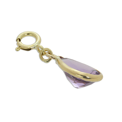 Large 9ct Gold & Amethyst CZ Teardrop Clip on Charm