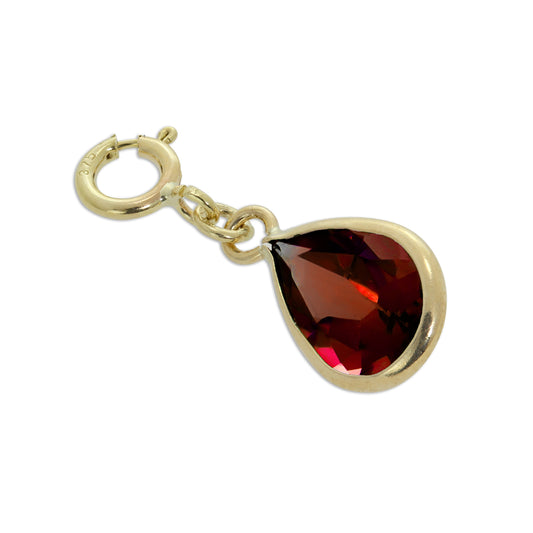 Large 9ct Gold & Garnet CZ Teardrop Clip on Charm