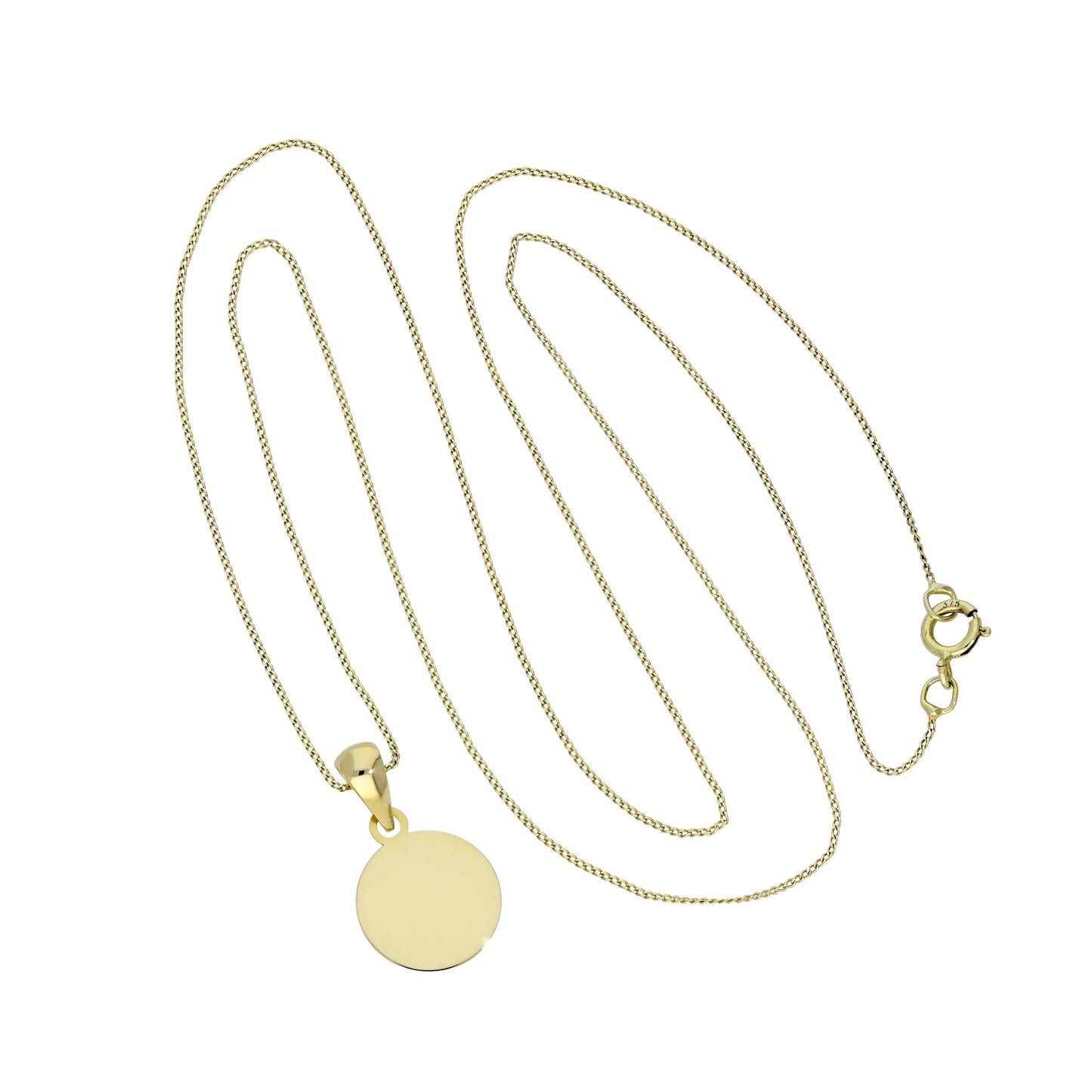 9ct Gold Engravable Round Pendant Necklace 16 - 20 Inches Chain