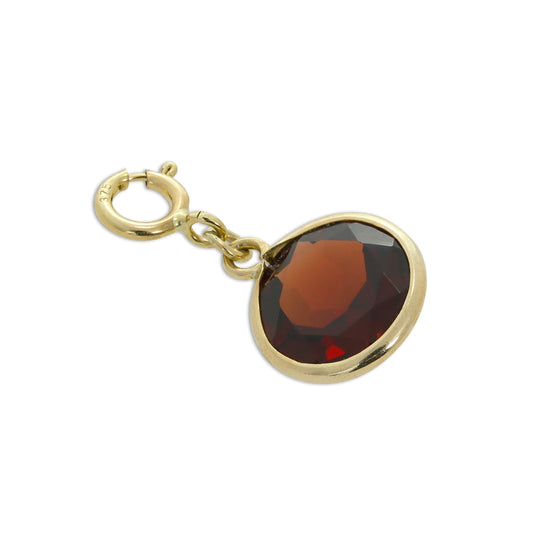 9ct Gold & Garnet CZ Crystal Round Clip on Charm