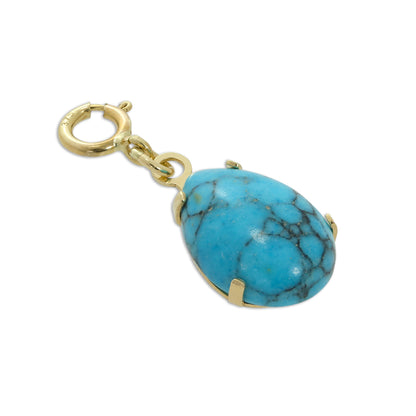 9ct Gold & Turquoise Stone Teardrop Clip on Charm