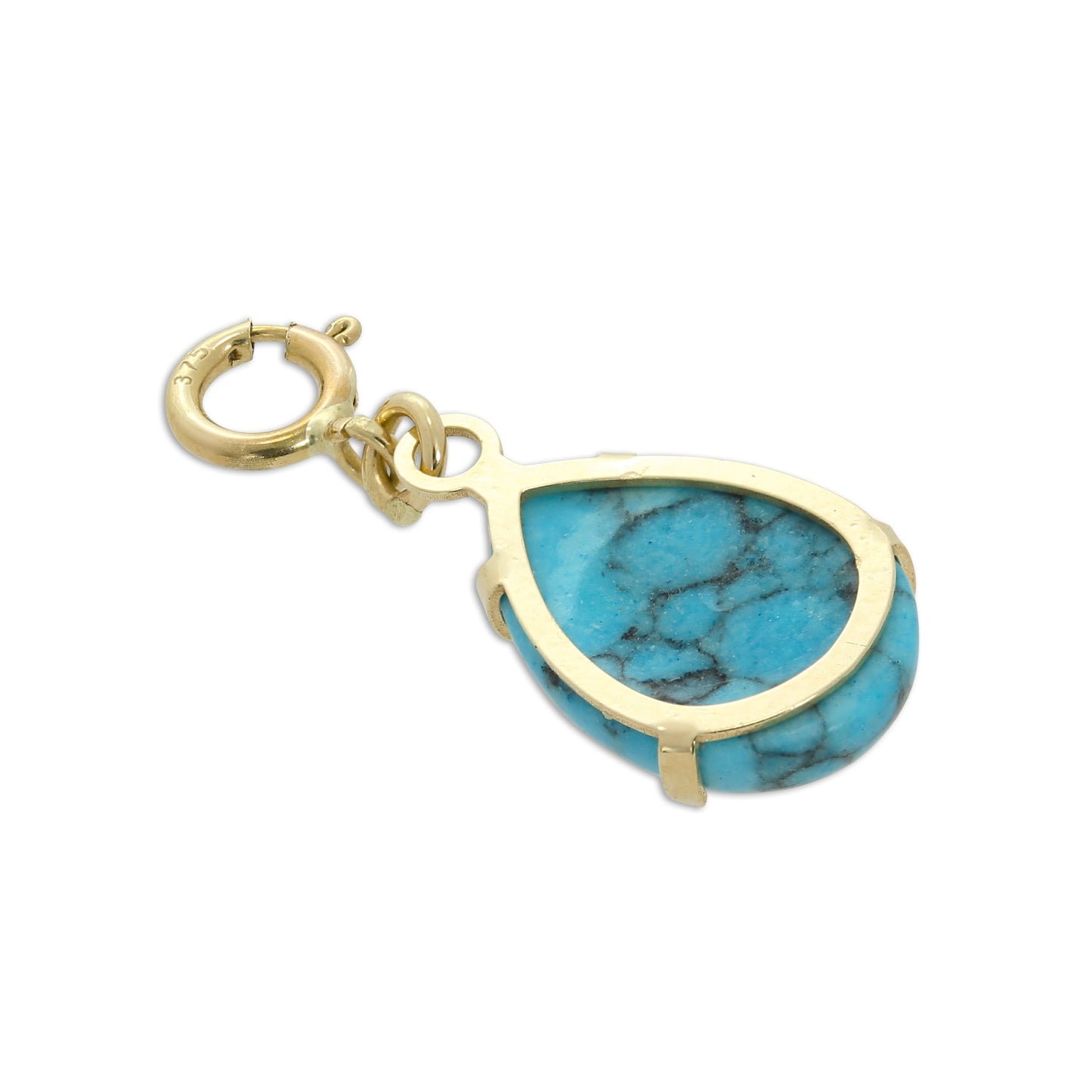 9ct Gold & Turquoise Stone Teardrop Clip on Charm