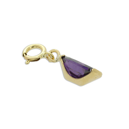 9ct Gold & Amethyst CZ Crystal Oval Clip on Charm