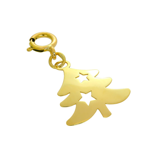 9ct Gold Christmas Tree Clip on Charm w Cut Out Stars