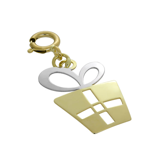 9ct Gold Christmas Present Clip on Charm w Cut Out Ribbon