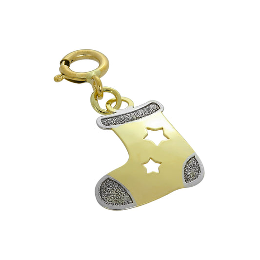 9ct Gold Christmas Stocking Clip on Charm w Cut Out Stars