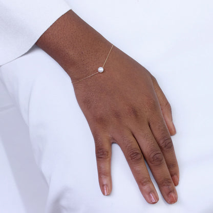 9ct Gold & 6mm Pearl Fine 1mm Curb Bracelet 7 Inches