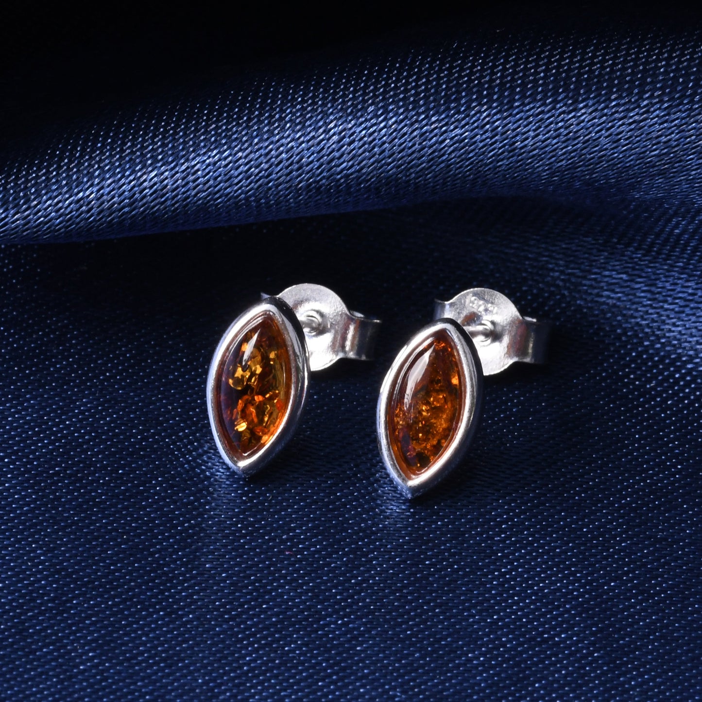 Sterling Silver & Baltic Amber Oval Stud Earrings