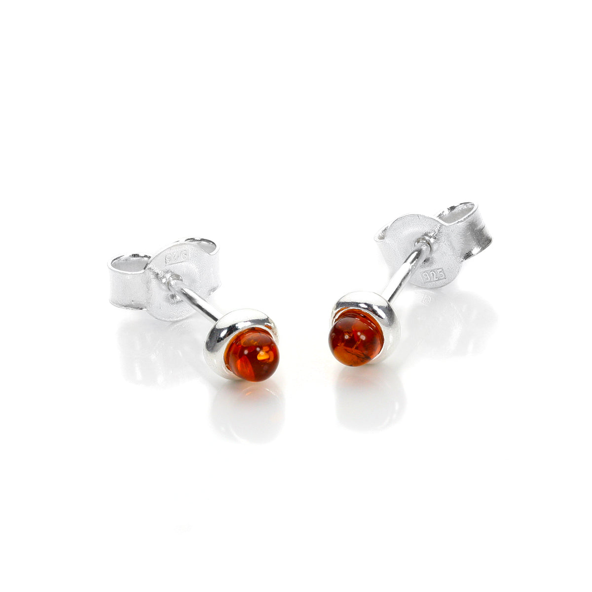 Small Sterling Silver & Baltic Amber Stud Earrings