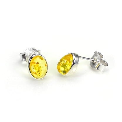 Small Sterling Silver & Baltic Amber Oval Stud Earrings