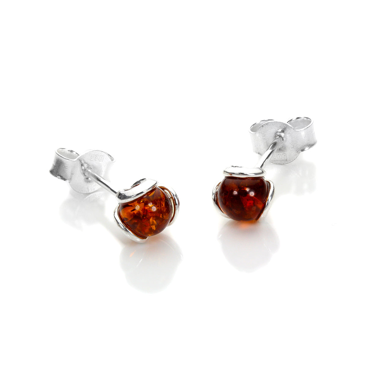 Sterling Silver & Baltic Amber Flower Stud Earrings