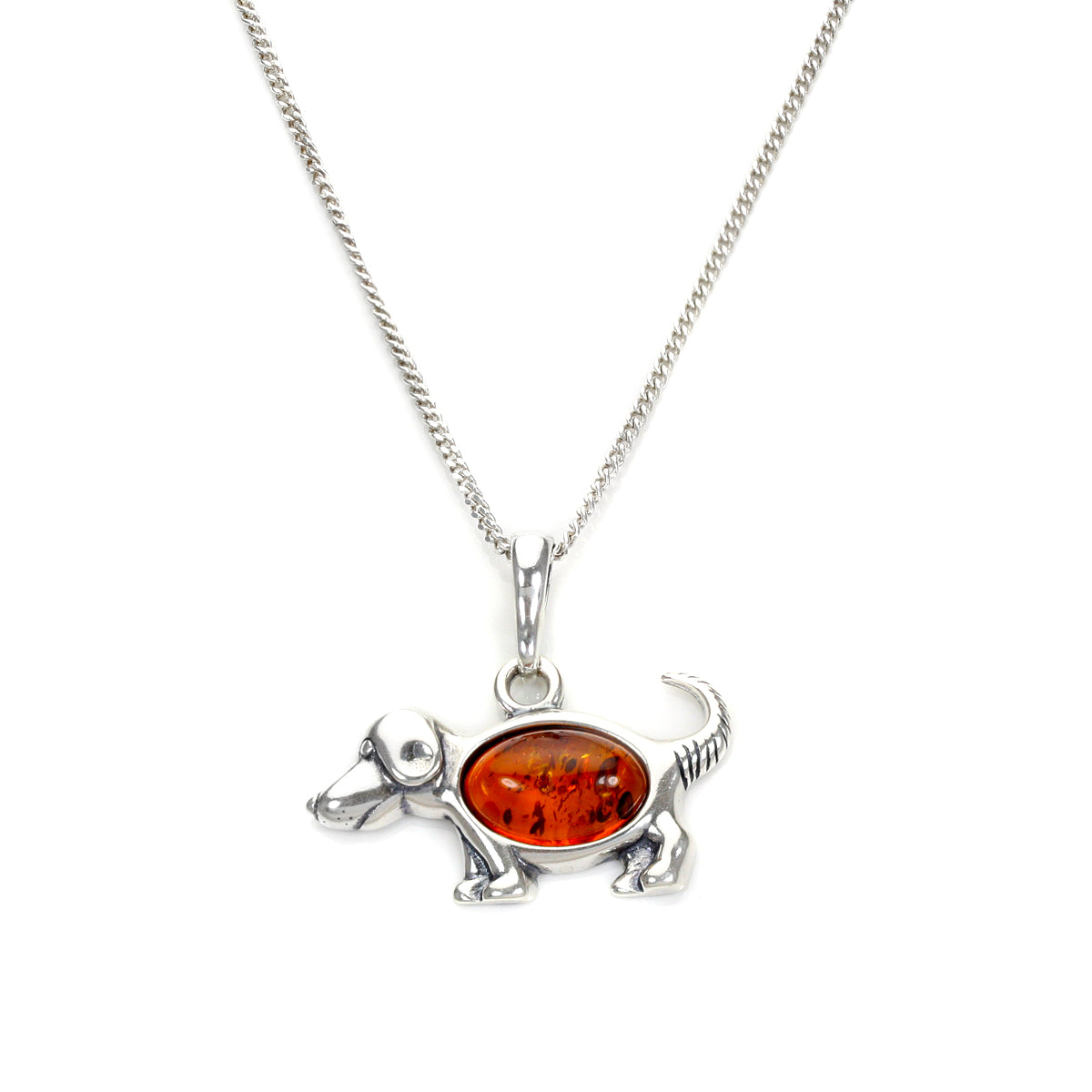 Sterling Silver & Baltic Amber Dog Pendant