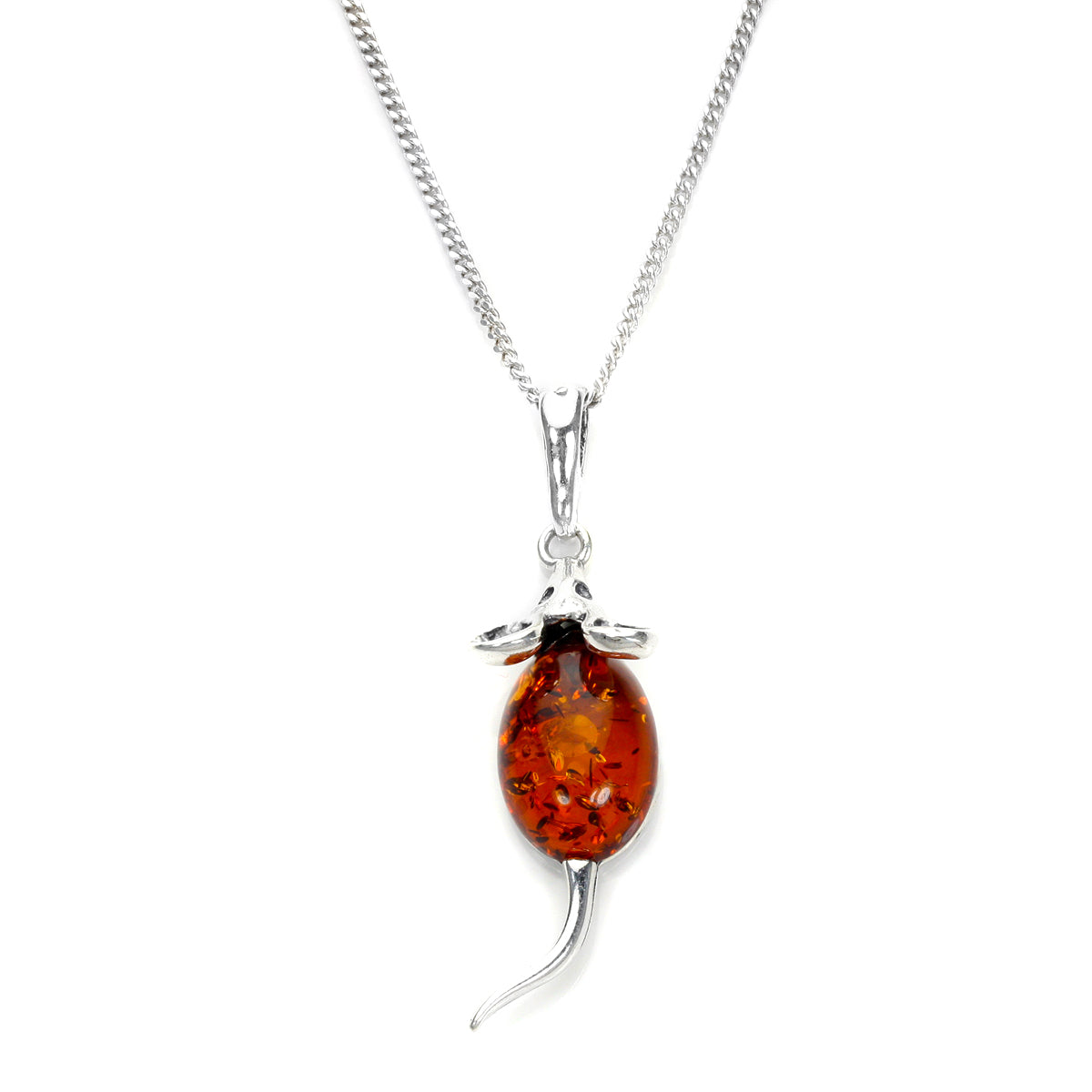 Sterling Silver & Baltic Amber Mouse Pendant