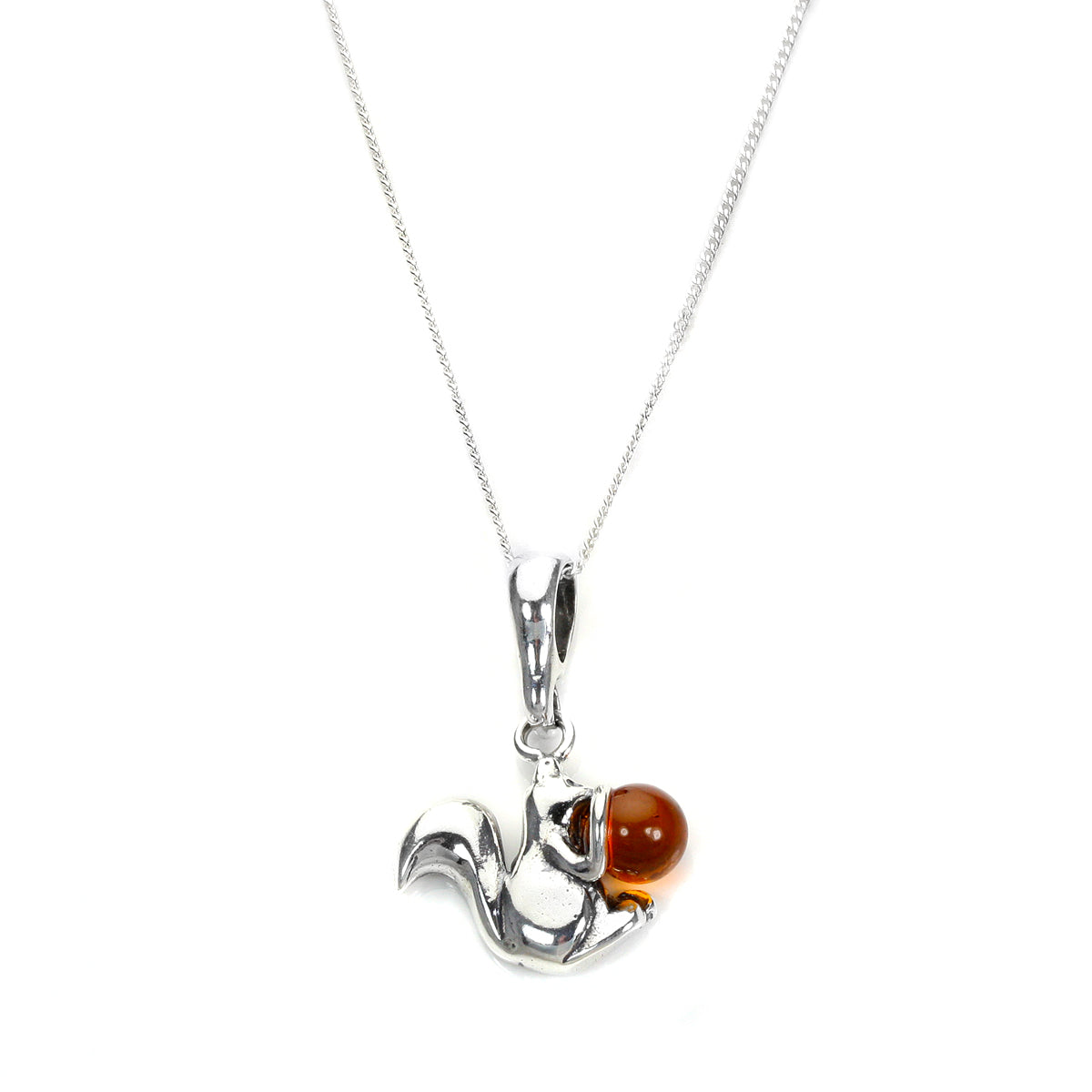 Sterling Silver & Baltic Amber Squirrel Pendant