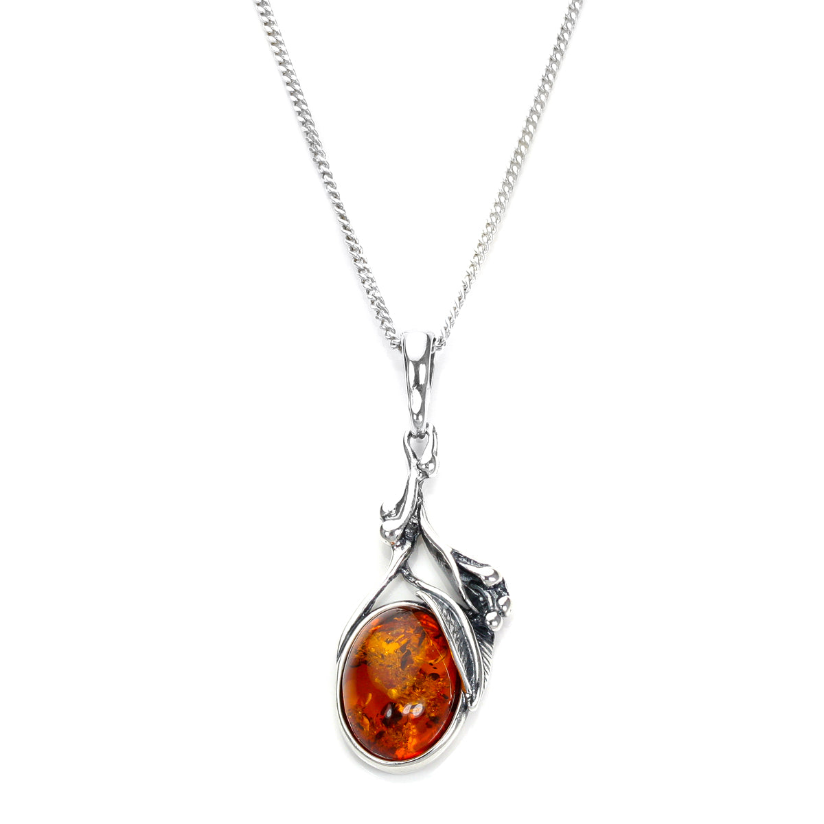 Sterling Silver & Baltic Amber Fruit Drop Pendant