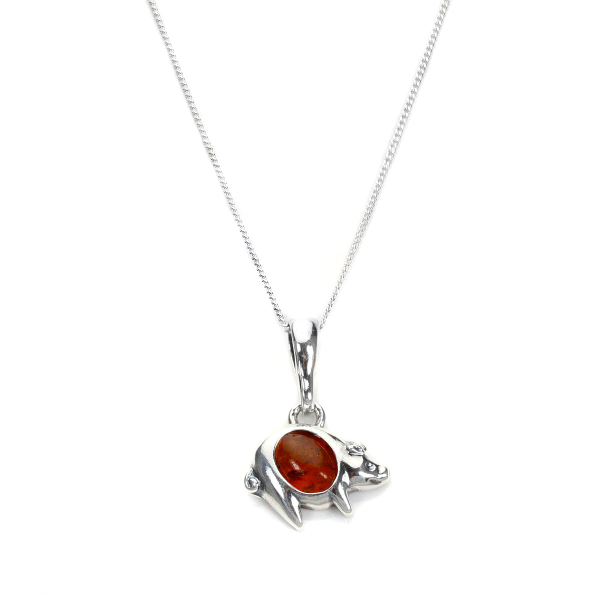 Sterling Silver & Baltic Amber Pig Pendant