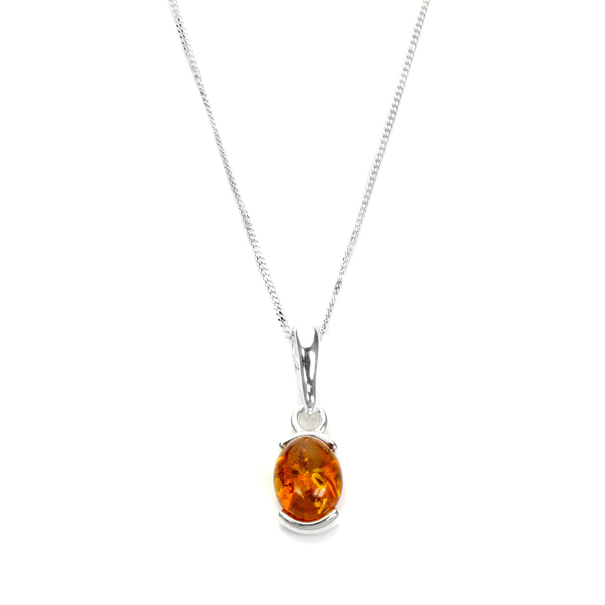 Small Sterling Silver & Baltic Amber Oval Pendant