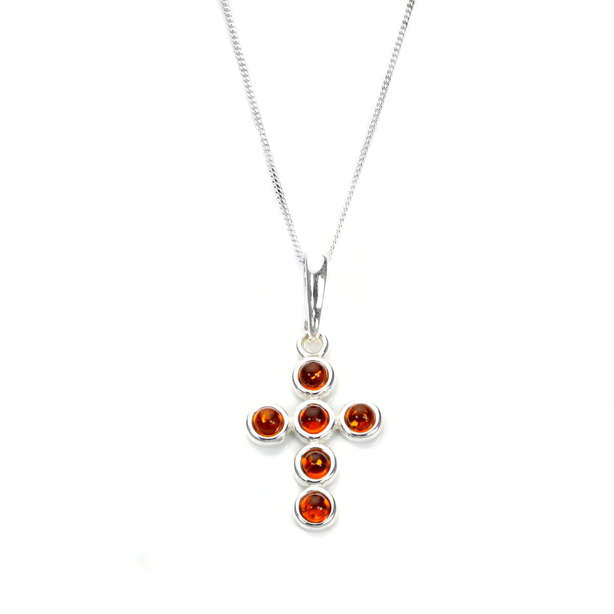 Sterling Silver & Baltic Amber Round Bead Cross Pendant