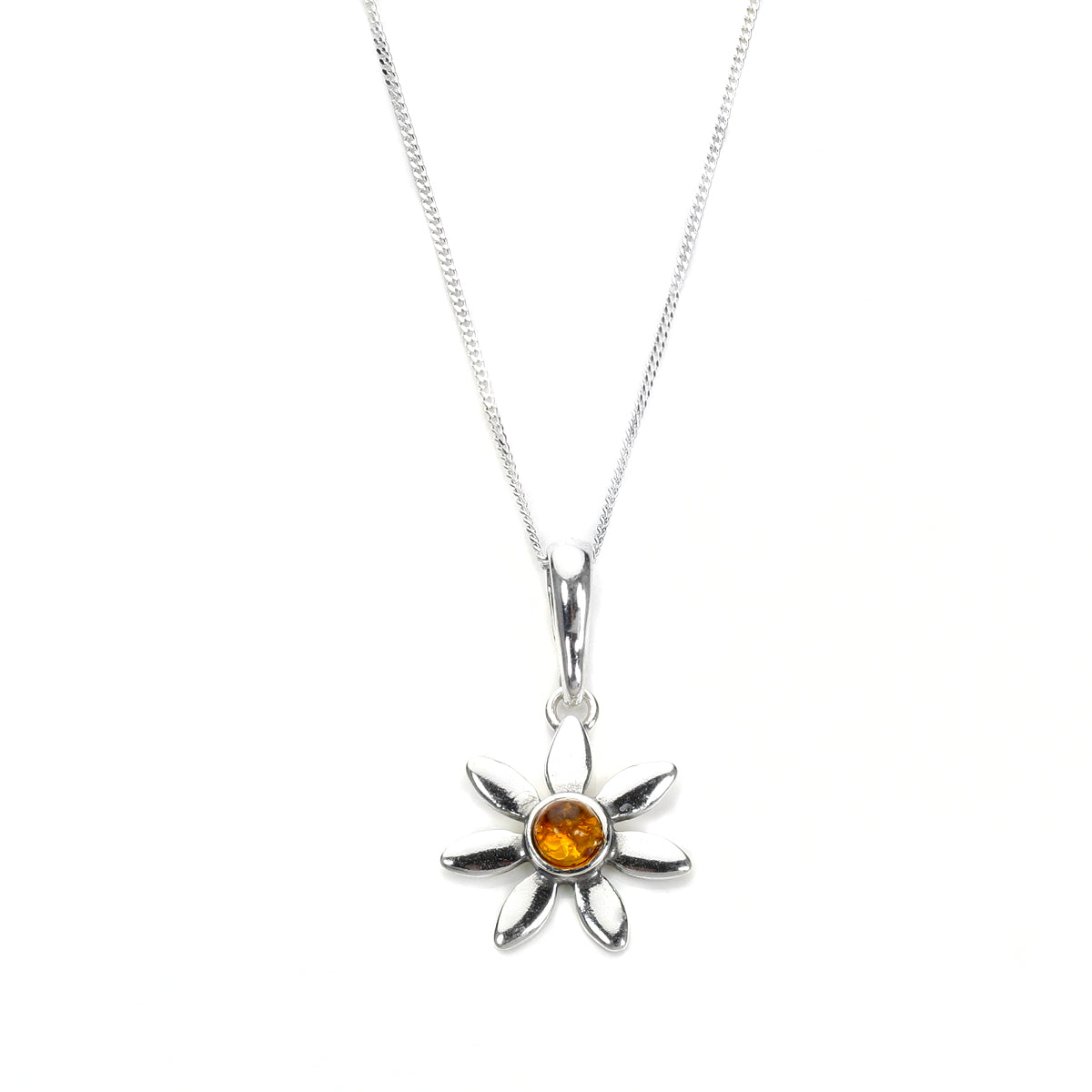 Sterling Silver & Baltic Amber Flower Pendant