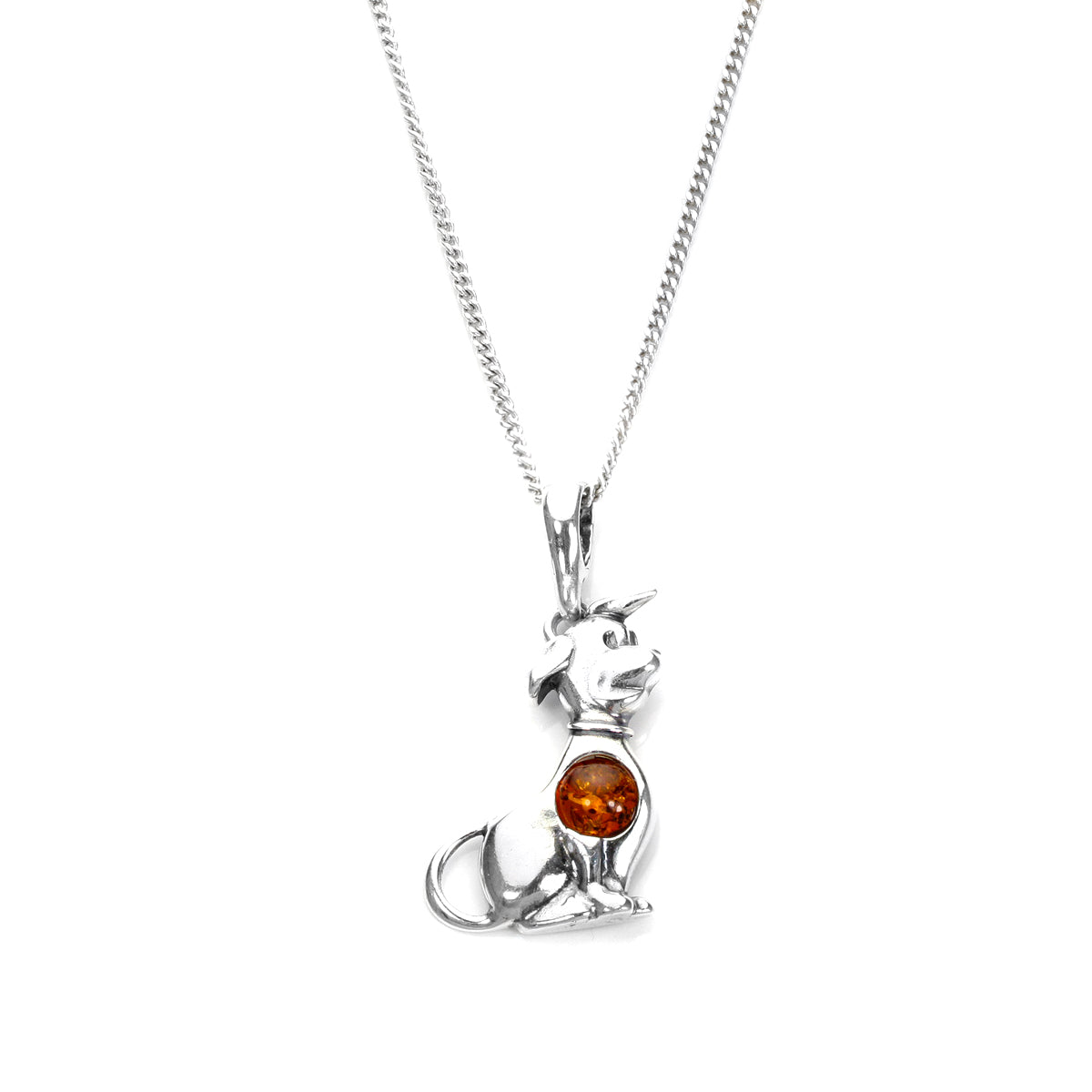 Sterling Silver & Baltic Amber Sitting Dog Pendant