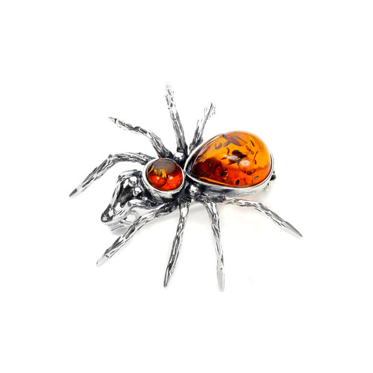 Sterling Silver & Baltic Amber Spider Brooch