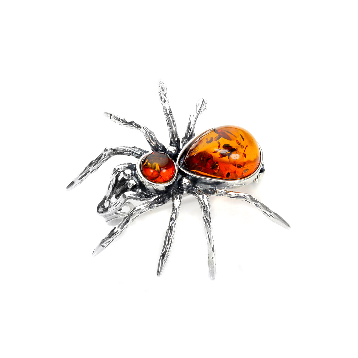 Sterling Silver & Baltic Amber Spider Brooch