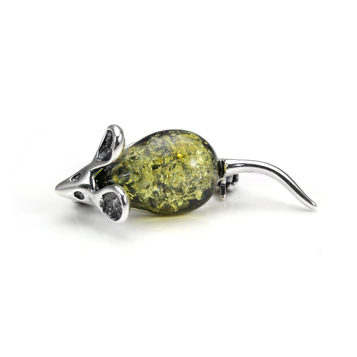 Sterling Silver & Baltic Amber Mouse Brooches - 3 Colours