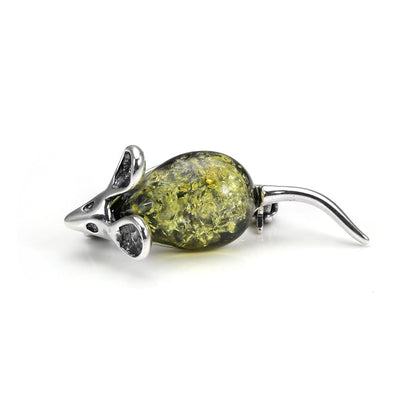 Sterling Silver & Baltic Amber Mouse Brooches - 3 Colours