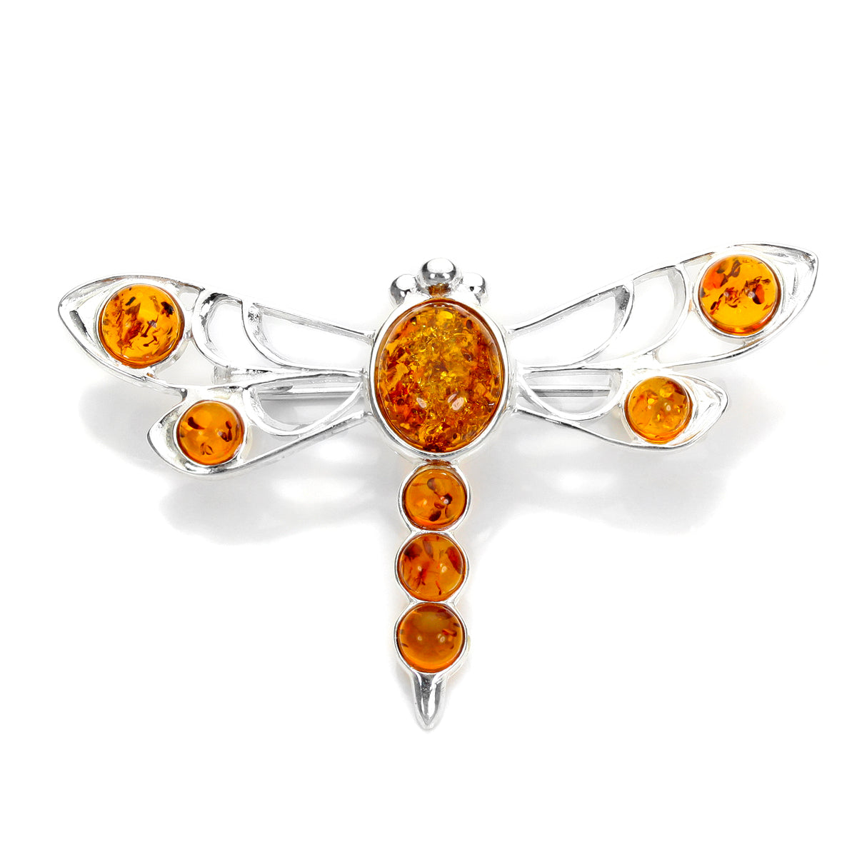 Sterling Silver & Baltic Amber Dragonfly Brooch