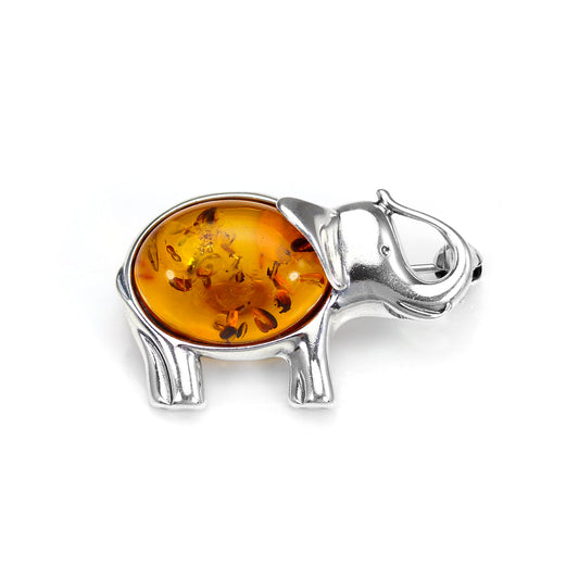 Sterling Silver & Baltic Amber Elephant Brooch