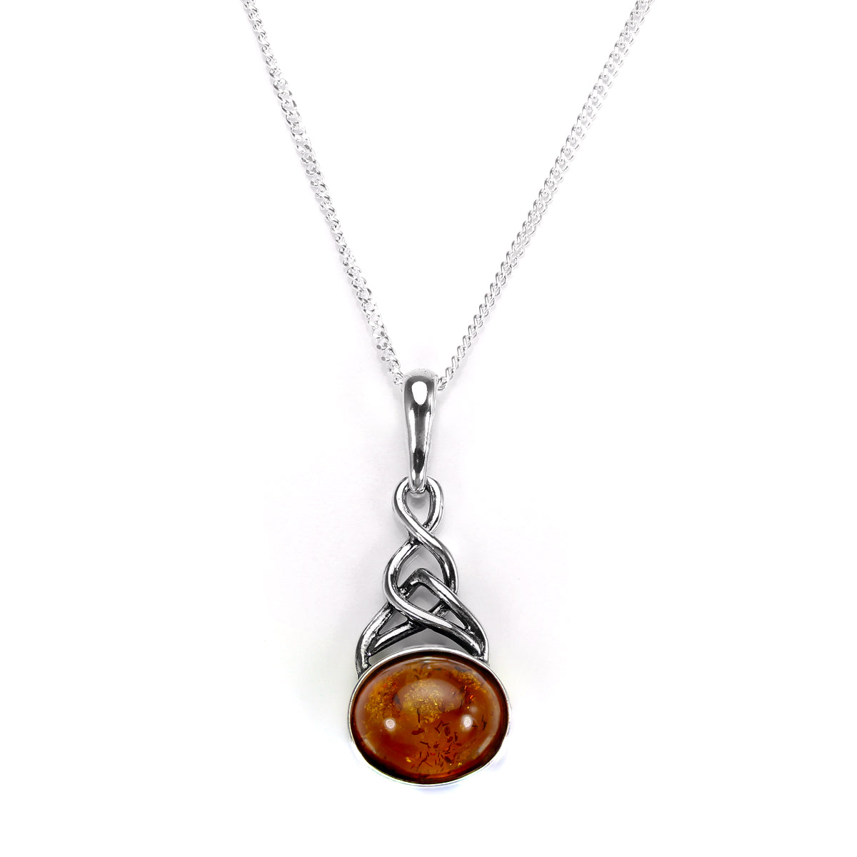 Woven Sterling Silver & Drop Baltic Amber Pendant